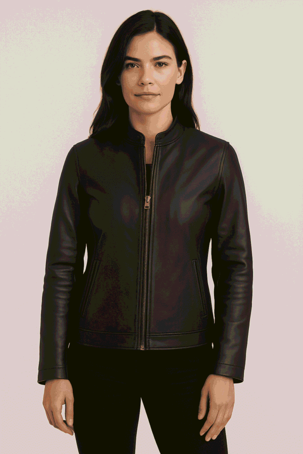 Women’s Minimalist Leather Jacket - (Slate Black)